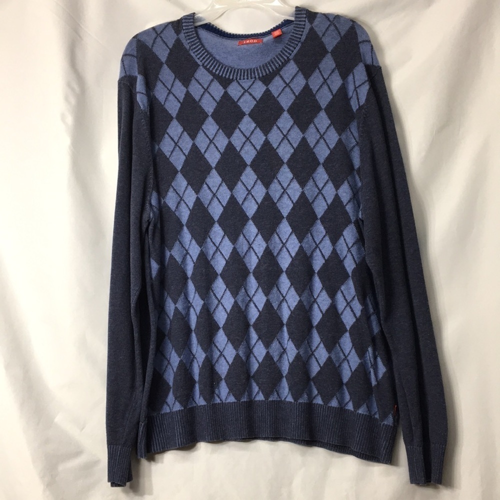 Izod Mens Blue Argyle Diamond Sweater Size XL GREAT Condition